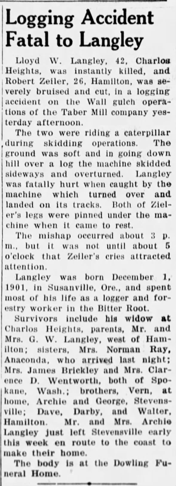 Lloyd W Langley obit